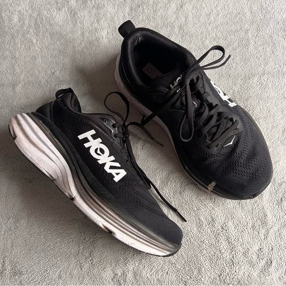 Hoka One One Shoes - Hoka One One Bondi 8 Women's Wide Cushioned Running Shoe Sneaker Black White 8.5